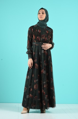 Khaki Hijab Kleider 7689-03