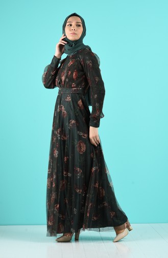 Khaki Hijab Kleider 7689-03