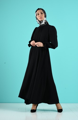 Aerobin Fabric Belted Summer Dress 12045-01 Black 12045-01