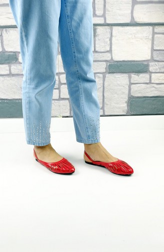 حذاء مسطح أحمر 2237-07