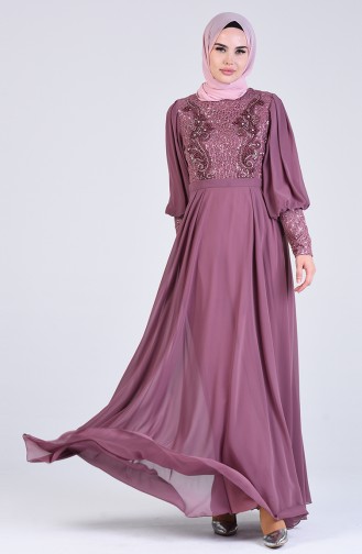 Sequin Detailed Evening Dress 52771-03 Dried Rose 52771-03