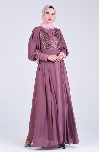 Sequin Detailed Evening Dress 52771-03 Dried Rose 52771-03