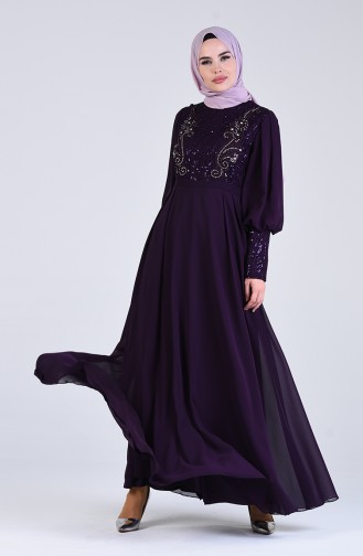 Sequin Detailed Evening Dress 52771-04 Purple 52771-04