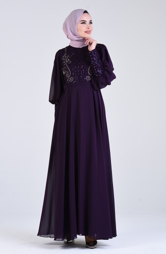 Sequin Detailed Evening Dress 52771-04 Purple 52771-04