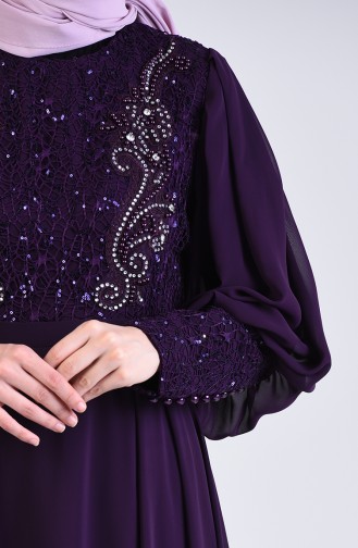 Sequin Detailed Evening Dress 52771-04 Purple 52771-04