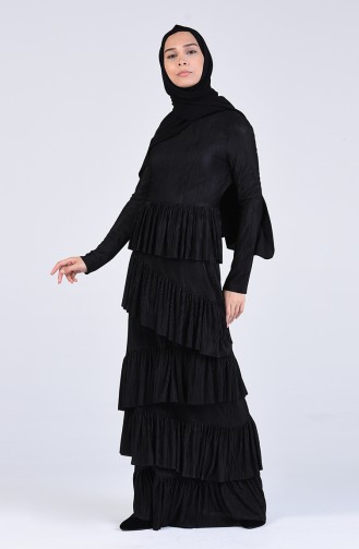 Büzgülü Abiye Elbise 60155A-01 Siyah