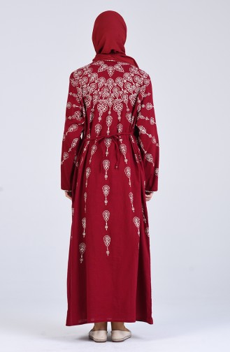 Şile Bezi Desenli Elbise 1818-04 Bordo