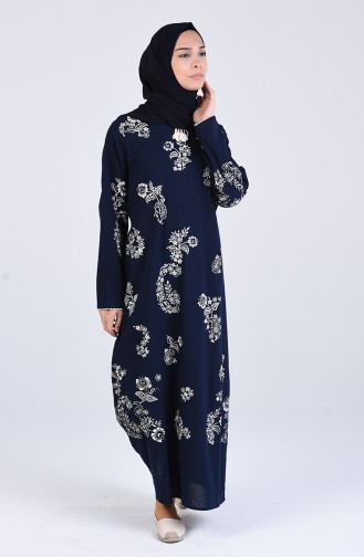 Chile Cloth Patterned Dress 2424-02 Navy Blue 2424-02