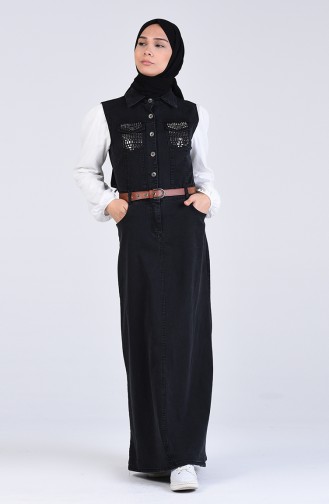 Belted Gilet Jeans Dress 0929-01 Black 0929-01