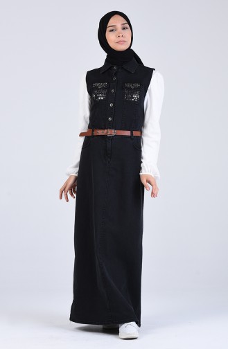 Belted Gilet Jeans Dress 0929-01 Black 0929-01