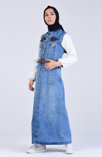 Belted Gilet Jeans Dress 0929-02 Ice Blue 0929-02