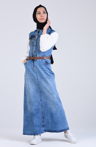 Belted Gilet Jeans Dress 0929-02 Ice Blue 0929-02