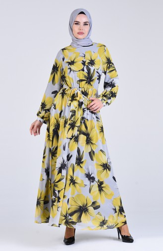 Patterned Chiffon Dress 3089-01 Yellow 3089-01