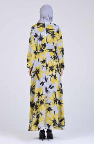 Patterned Chiffon Dress 3089-01 Yellow 3089-01