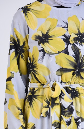 Patterned Chiffon Dress 3089-01 Yellow 3089-01