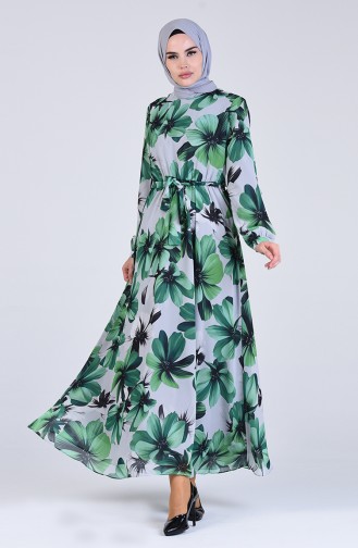 Grün Hijab Kleider 3089-02