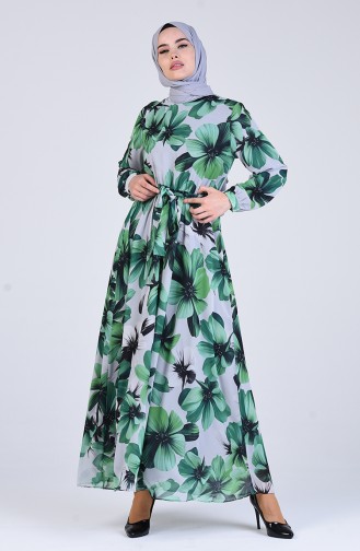 Grün Hijab Kleider 3089-02