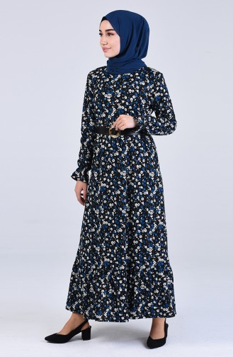 Floral Print Dress 7012-02 Black Indigo 7012-02