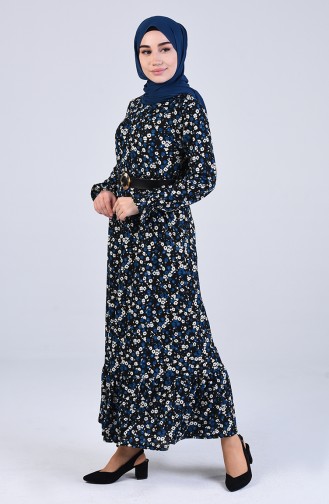 Floral Print Dress 7012-02 Black Indigo 7012-02