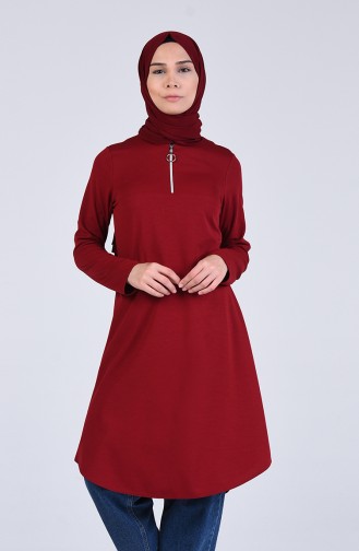 Fermuarlı Tunik 1144-02 Bordo