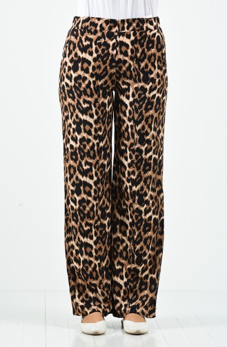 Patterned Viscose Trousers 1190-10 Brown 1190-10