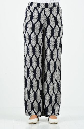 Patterned Viscose Trousers 1190-11 Navy Blue 1190-11