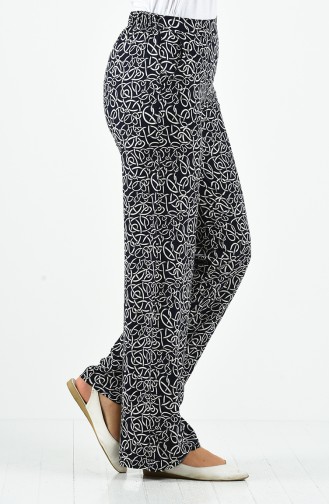 Patterned Viscose Trousers 1190-14 Navy Blue 1190-14