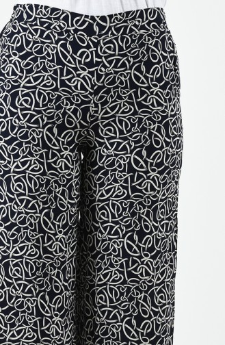 Patterned Viscose Trousers 1190-14 Navy Blue 1190-14