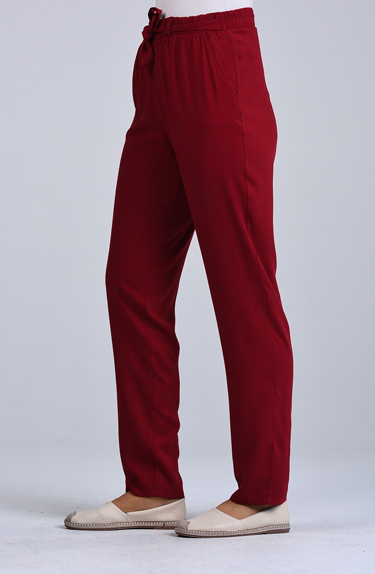 burgundy straight leg trousers