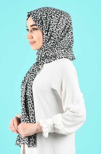Leopar Desenli Şal 233-245 Beyaz Siyah