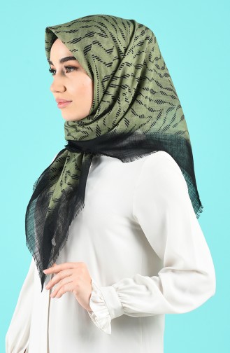 Elmina Desenli Eşarp 902-102 Yeşil Siyah