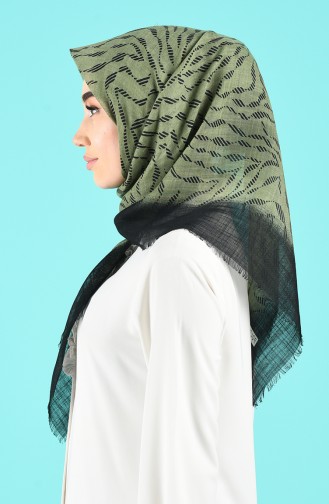 Elmina Desenli Eşarp 902-102 Yeşil Siyah