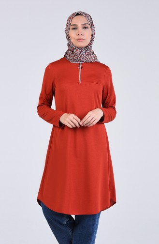 Fermuarlı Tunik 1144-01 Kiremit