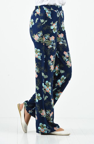 Patterned Viscose Trousers 1190-08 Navy Blue 1190-08