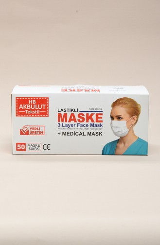 Ultrasonik 3 Katlı Telli Maske 50 Adet 1905-01 Mavi