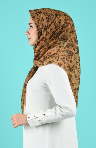 Desenli Çekme Cotton Eşarp 2491-03 Kahverengi