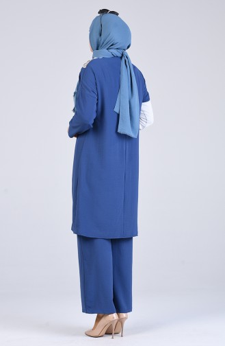 Plus Size Aerobin Fabric Sequined Tunic Trousers Double Suit 1508-02 Indigo 1508-02