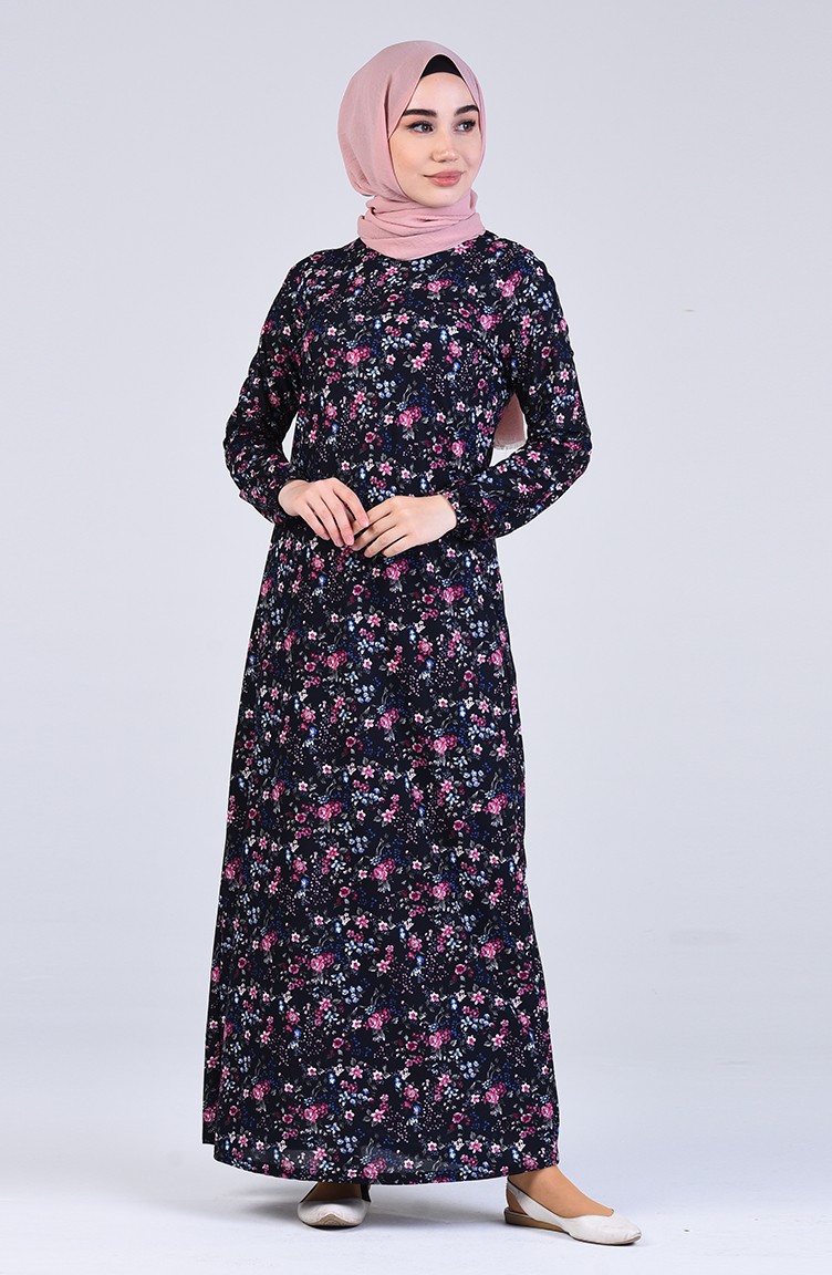 Navy Blue Hijab Dress 8874-01