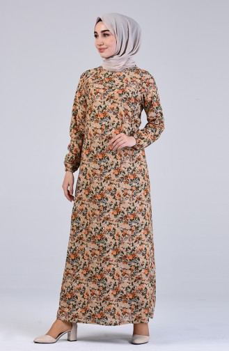 Floral Print Dress 8874-02 Beige 8874-02