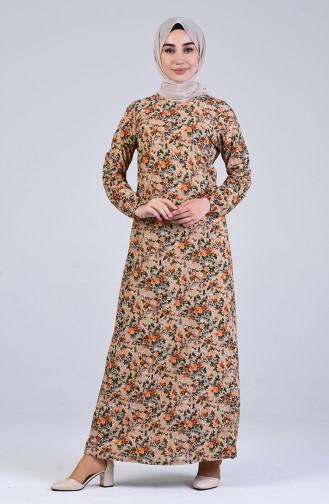 Floral Print Dress 8874-02 Beige 8874-02