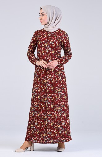 Claret Red Hijab Dress 8874-04