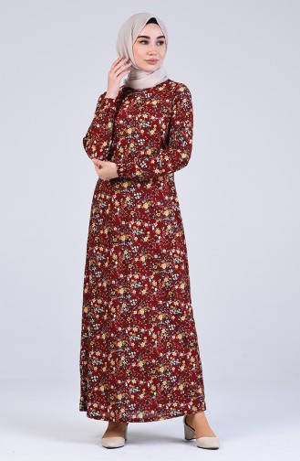 Claret Red Hijab Dress 8874-04