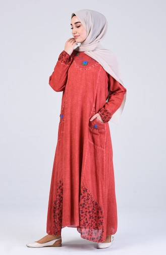 Ziegelrot Hijab Kleider 9595-08