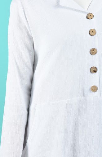Şile Bezi Düğmeli Elbise 12205-02 Beyaz