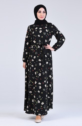 Patterned Belted Dress 2924-01 Black 2924-01