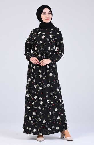 Patterned Belted Dress 2924-01 Black 2924-01