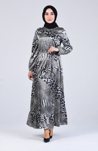 Patterned Belted Dress 2158-01 Gray 2158-01