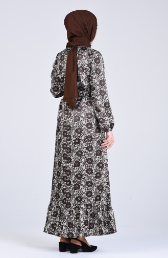 Çiçek Desenli Elbise 2159-02 Kahverengi