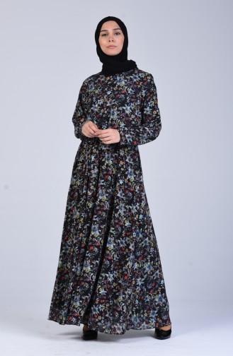 Patterned Chiffon Dress 3089c-01 Black 3089C-01