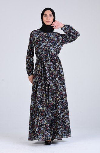 Schwarz Hijab Kleider 3089C-01